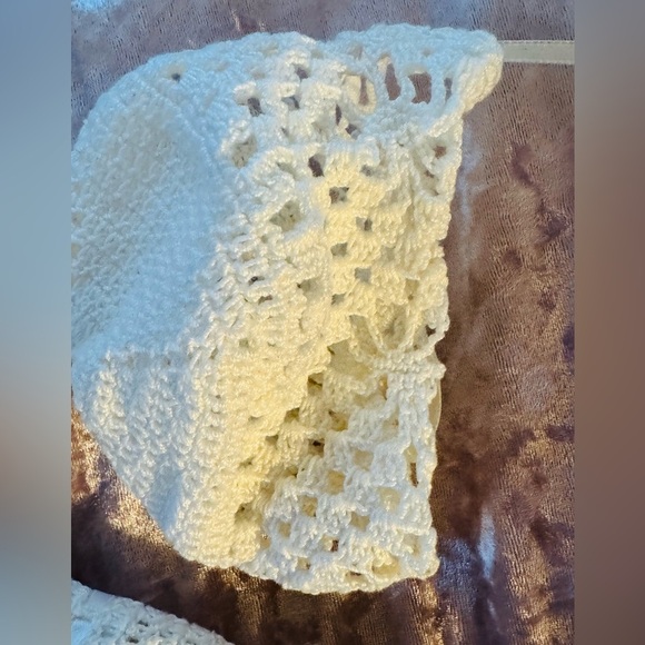 💥Handmade 3pc Christening Elegant Cream Crochet Set - Picture 3 of 10
